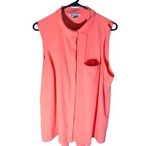 Athleta plus SZ 1X Orange Athletic sleeveless button down top blouse